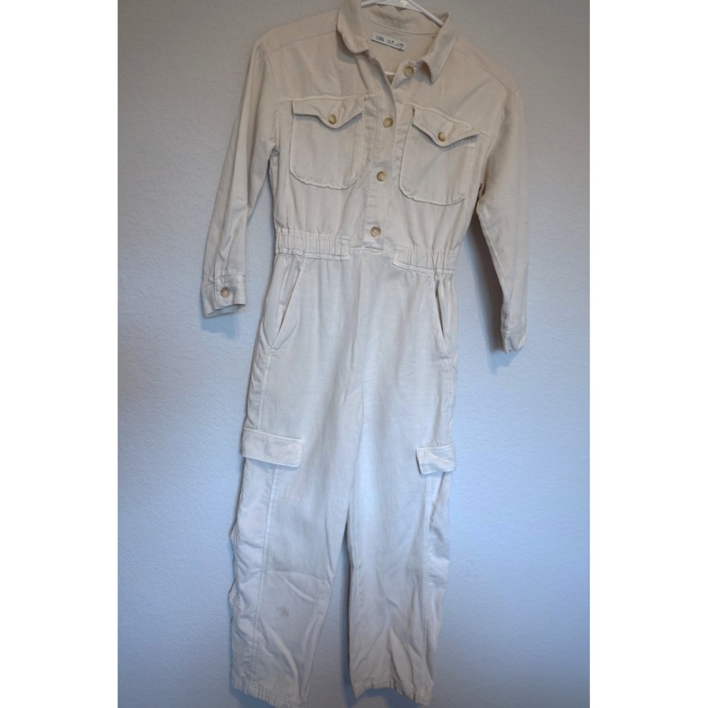 Zara Kids Cream Corduroy Utility Jumpsuit Cargo Boiler Suit Size 10 140cm